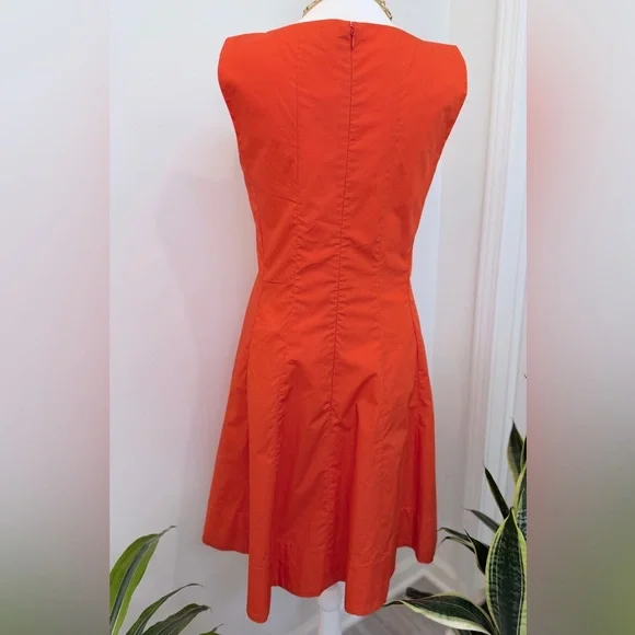 Ann Taylor NWT Orange Fit & Flare Dress Size 2 Cotton Square Neck Midi - Picture 4 of 10